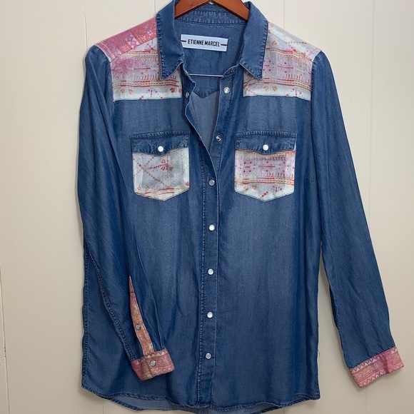 Etienne Marcel Tops - Etienne Marcel Denim Shirt with Pink Accents